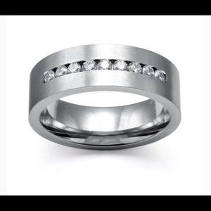 Stainless Steel Simple Crystal Zirc mens ring SIZE